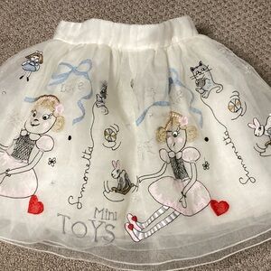 Simonetta White Tulle Skirt with Embroidered Characters